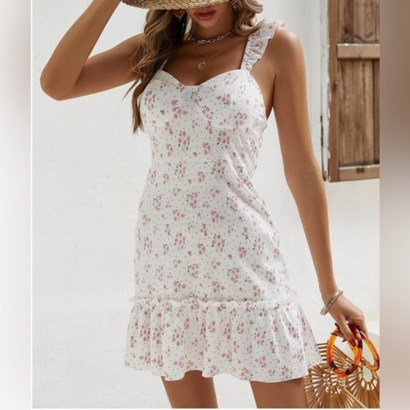 Dresses & Skirts - White Ditsy Floral Print Ruffle Hem Cami Dress